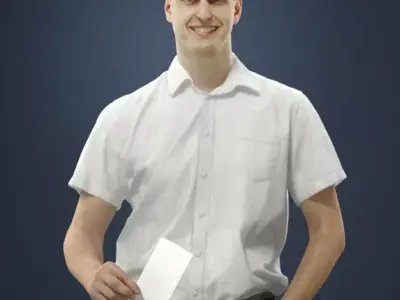 Romance Casual Man Urban in Shirt Standing holding a ticket Low-poly 3D model