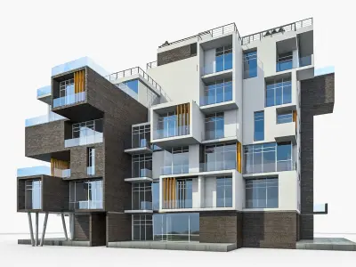 Modern Apartment Building 01 Low-poly 3D model
