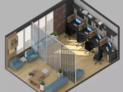 Modern low-poly office interior Low-poly 3D model