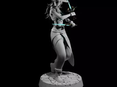 Futuristic Japanese Warrior Woman with Dual Energy Daggers 3D print model