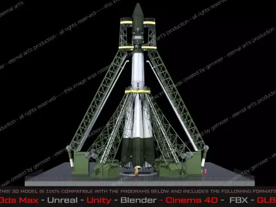 Vostok Launch Complex and R7 Rocket - Russia 3D model