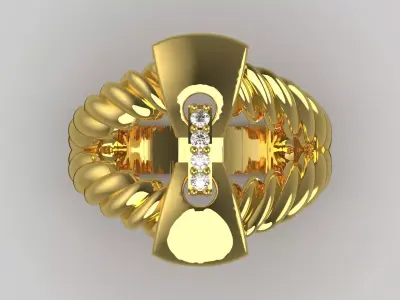 Ring a modern combination of gold and diamonds jr00231 3D print model