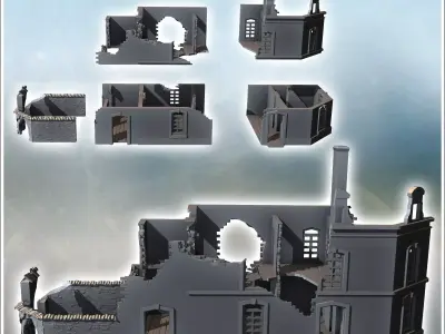 Corner building in ruins with a large chimney stack 14 - Modern  3D print model