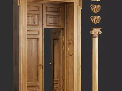 Classic Wooden Door and Carved Elements 3D model