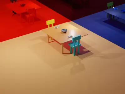 Table and a chair with donuts Low-poly 3D model