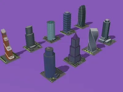 set of cartoon low poly tower models Low-poly 3D model
