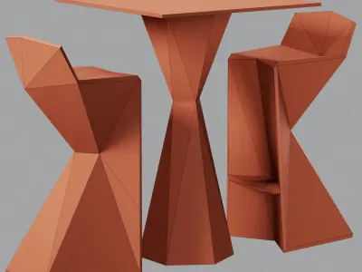 Vertex Bar Table and Stool Low-poly 3D model