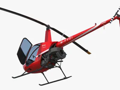  Robinson R-22 Compact Rotorcraft Red Rigged for Cinema 4D 