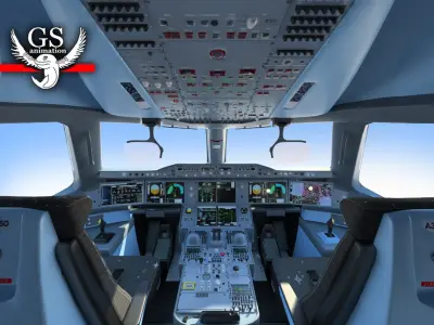  Airbus A350 airplane cockpit high detallization VR 