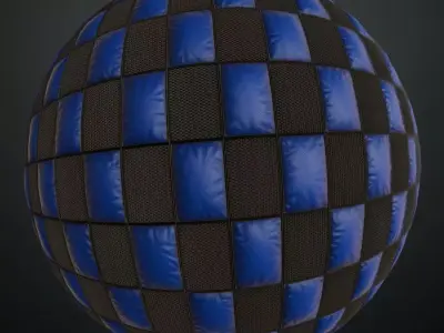 Blue and Black Checkered Padded Sci-fi Wall PBR Seamless Texture