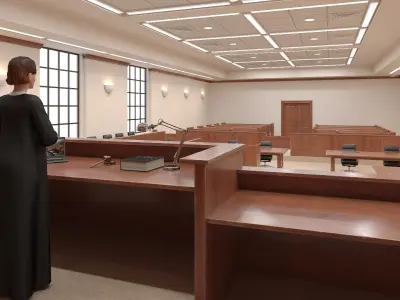  US Courtroom Room Interior with Female Judge Rigged 