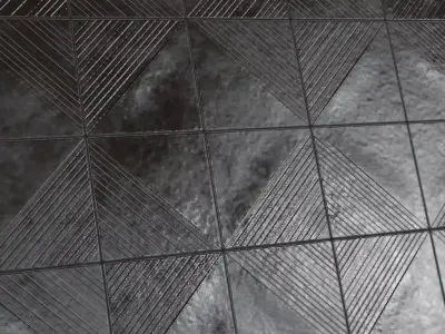 Modern Black Etched Geometric Metal Panel PBR Seamless Texture