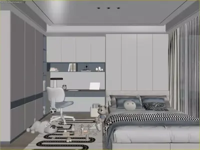 Kids Compact Bedroom-Study 3D Model 3D model