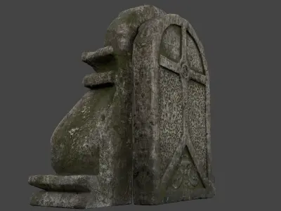 Mossy Stone Door with Ornaments Low-poly 3D model