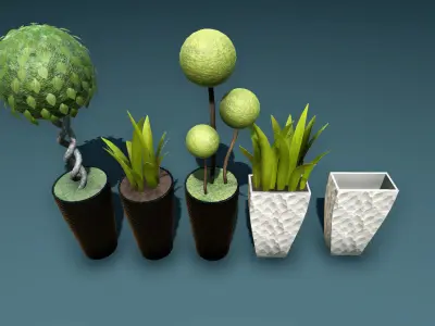 Plants and vases Low-poly 3D model