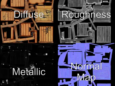 Urban Wooden Crate Model Pack with Graffiti Low-poly 3D model