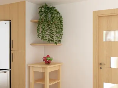 modern kitchen interior with parquet floor 3D model