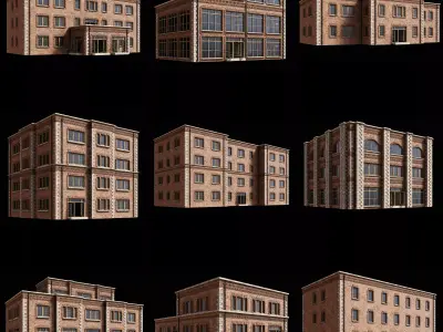 BRICK BUILDING APARTMENT TENEMENT HOUSE CITY TOWN COLLECTION Low-poly 3D model