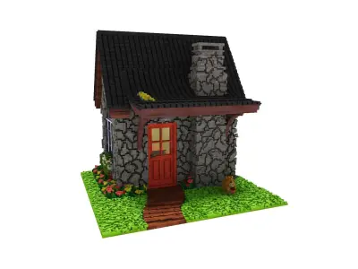 Voxel art cabin 3D model