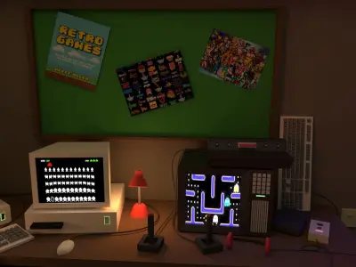 low poly 90S RETRO GAMING AND HACKER ROOM  Free 3D model