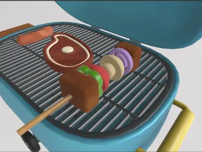 Stylized Low-Poly BBQ Grill Set Low-poly 3D model
