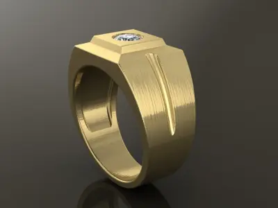 Signet Ring Square Flush Diamond Mix Size 7-12 3D print model