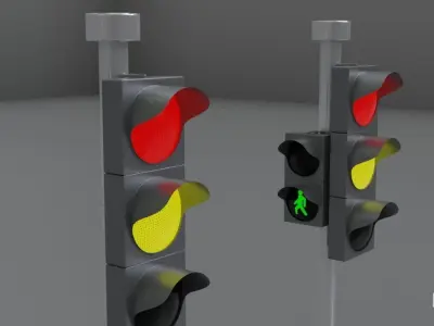 Realistic Traffic Lights Low-poly 3D model