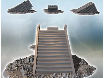 Fallen shipping containers lying on rocky ground partially burie 3D print model