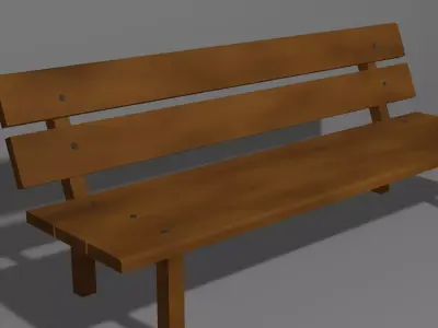 Wooden bench clear old and broken version Low-poly 3D model