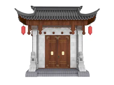 Chinese style gate Low-poly 3D model