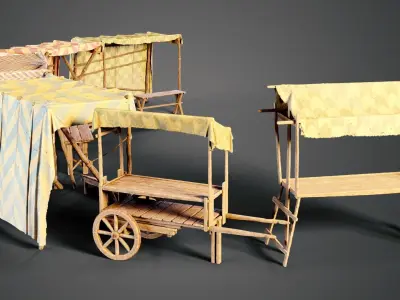 Medieval market stalls Low-poly 3D model