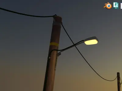 Old western street lightpole Low-poly 3D model