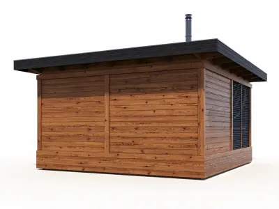 Bathhouse 02 made of timber with a covered terrace 3D model