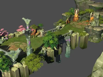 bridge cave crossover foot bridge land garden Low-poly 3D model