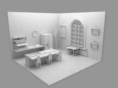 cartoon room Low-poly 3D model
