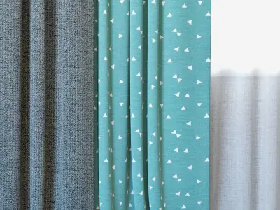 Curtains 25 Curtains with Tulle Sunrough and Ottoman Triangles  3D model