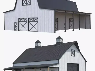 2 Farm Buildings PBR 3D Model Pack
