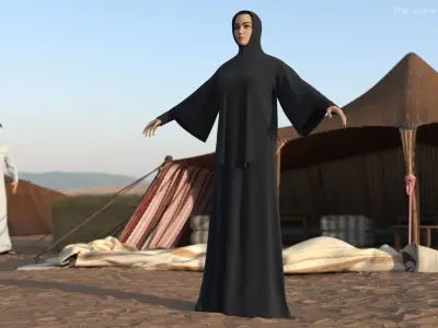  Muslim Woman in Hooded Abaya Black 