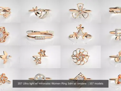 357 Ultra light wt minimalist Women Ring 3dm stl renders  3D Model Pack