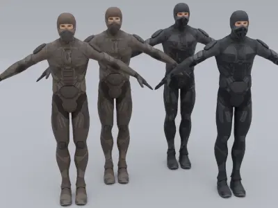 Lowpoly scifi space suit stillsuit character Low-poly 3D model