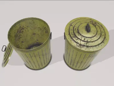 Old Yellow Trashcan Low-poly 3D model