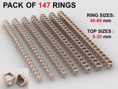 Square hollow Signet Ring in All sizes 230-MWCG-4 3D Model Pack