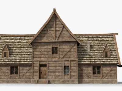 Medieval house x4 Low-poly 3D model