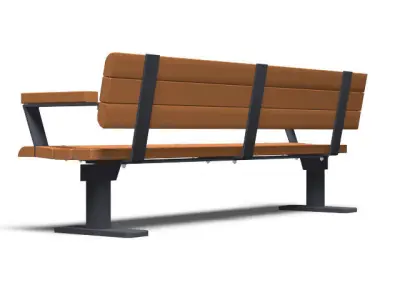 bench park with orange seat and metal legs 3D model