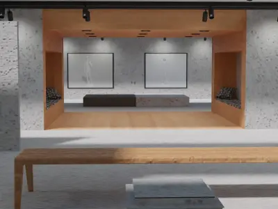 Huge Vr gallery low poly model 60 pictures174 lights 2 chair 3D model