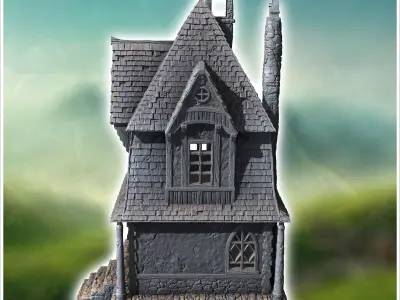 Large medieval house with awning and concave roofs 36 - Medieval 3D print model