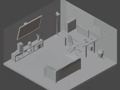 Isometric Room And BoxXS Low-poly 3D model