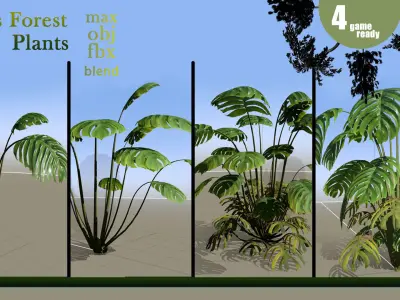 20 Forest plants and bushes Pack VOL 08 Low-poly 3D model