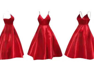 Red Leather Dress With Shoulder Straps Low-poly 3D model