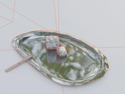 Cocaine Rock with Metal Tray Plate and Snorting Metallic Straw Low-poly 3D model